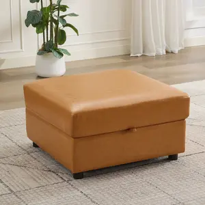 Ottoman with Storage, Faux Leather Square Storage Ottoman, Large Ottomans Foot Rest, Upholstered Foot Stools Ottomans for Modular Sectional Sofa, Coffee Table for Living Room