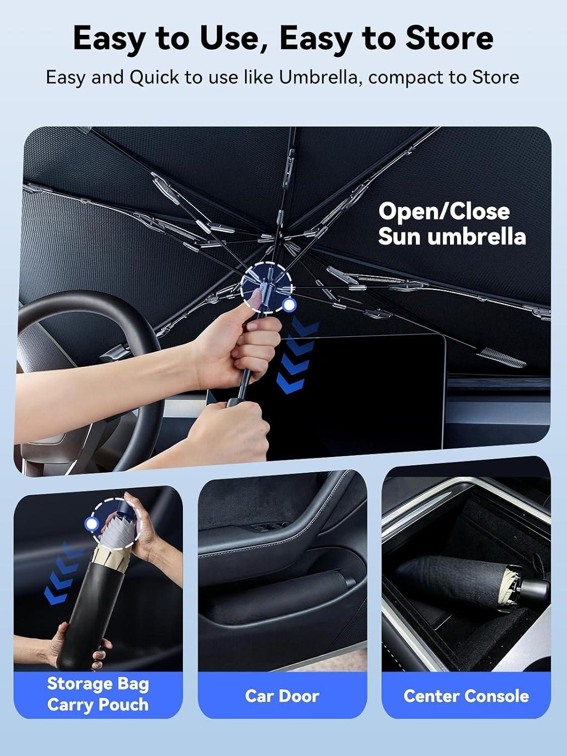 （55" x 31"）Windshield Sun Shade Umbrella for Honda Civic - [Vinyl Coating Heat Shield] Protect Car from Sun Rays & Heat Damage Keep Cool and Protect Interior, Spring Structure Edge