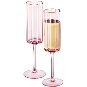 Flower Vintage Champagne Flute Glassware - Set of 2-7.4 oz Colorful Cocktail, Martini & Champagne Glasses, Prosecco, Mimosa Glasses Set, Bar Glassware Luster (Pink)
