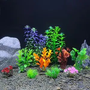 10pcs Artificial Aquarium Plants, Mix Size Fish Tank Decorations, Colorful Simulation Water Grass with Base, Home Office Plastic Decor