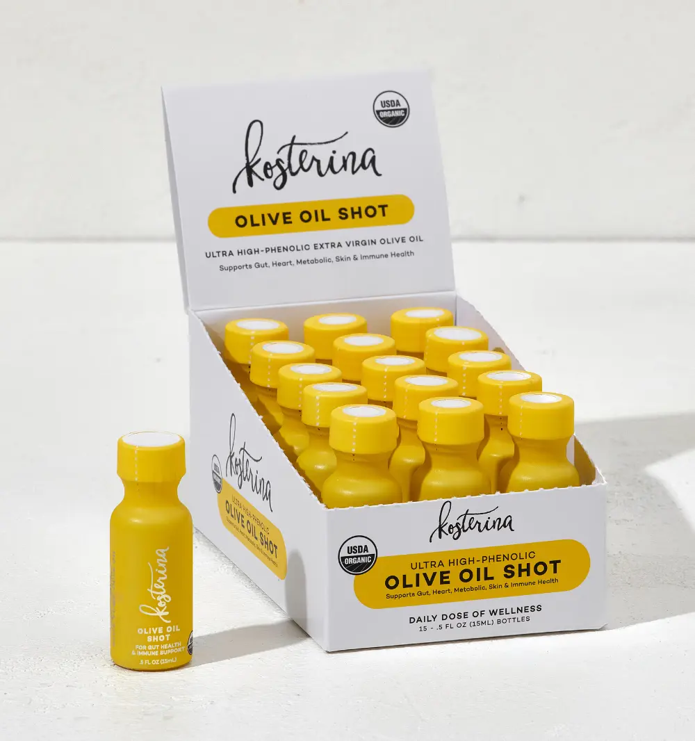 Kosterina Extra Virgin Olive Oil Shot 15-Pack (15 ml) | EVOO Wellness Shot | High Polyphenol Olive Oil