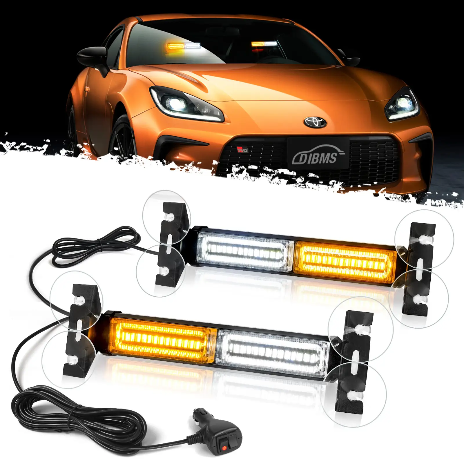 DIBMS 40 LED Emergency Strobe Light Bar, Front/rear windshield visor lights, Dash Safety Warning for Construction, Tow, Plow Trucks (Amber White) Car