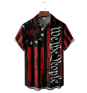 We Are The People Hawaiian Shirt, USA Flag Print Button Down Shirt for Men Women, July 4th Celebration Party Shirt, All Over Print Aloha Shirt for Adults and Youth