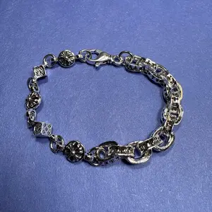 Heavyweight Dice Bracelet Vintage 20cm Unisex Stainless Steel Chain Jewelry with Unique Floral Design for Men and Women