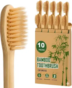 Bamboo Toothbrushes Soft Bristles 10 Pack, Biodegradable BPA Free Soft Bristles Toothbrushes for Adult, Eco-Friendly, Natural Wooden Organic Toothbrush
