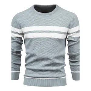 Men's casual striped sweater, round neck design, leisure style, comfortable fabric, autumn and winter men's daily outfit, essential item for outdoor wear men's sweater.