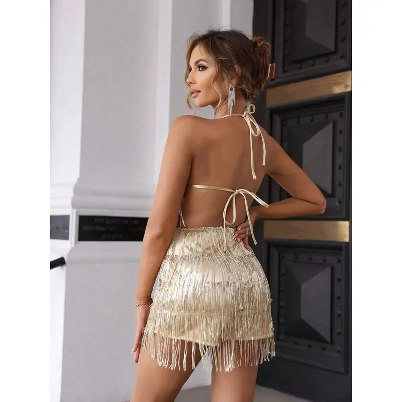 Backless Short Jumper Dresses Herrnalise Women Sexy Backless Short Romper  Satin Dress Cowl Neck