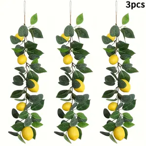 3pcs Outdoor Artificial Lemon Garland with Realistic Yellow Lemons & Green Leaves Durable Plastic Hanging Faux Fruit Vine Decor for Weddings Parties Home Garden All Season Indoor Outdoor Decor No Maintenance Required Lemon Kitchen Decor