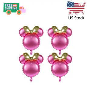 4 Pcs Mouse Head Foil Balloons, 24'' Mouse Mylar Balloon for Birthday Party Decorations (Pink)