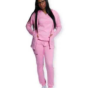 DANAE 3 Piece Scrub Set for Everyday Use Stylish Comfy Soft Fabric Perfect for Daily Wear Lightweight Breathable Stretchy Jacket Top Pants