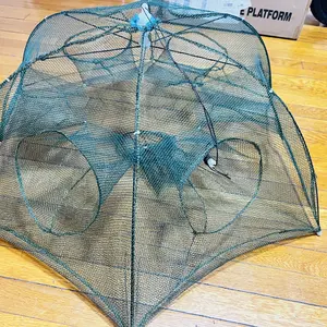 1pc Hexagonal Fish Trap with 6-Hole Design - Durable Nylon Mesh for Shrimp, Crabs, and Fish | Green Hexagon Pattern with Blue Handle | Portable Outdoor Fishing Gear | Functional Fishing Equipment, Fish Traps for Fishing