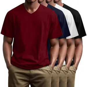 4 Pack Men's V Neck Cotton T Shirts M-7XL Regular Big and Tall Short Sleeve Tee 2026 Summer Clothing