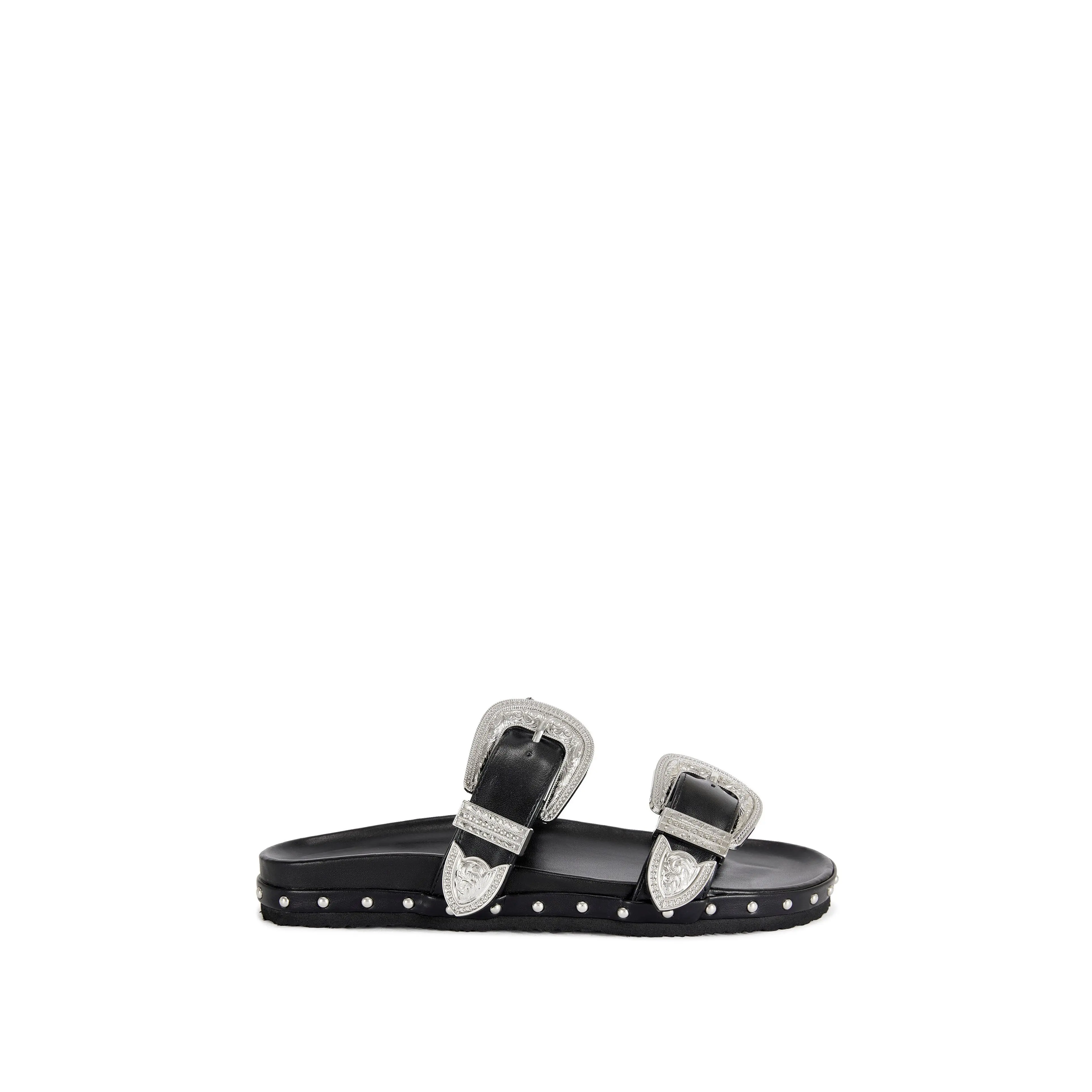 TEGAN-BLACK WESTERN SANDAL SLIDE