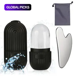 Silicone Facial Ice Mold, Ice Roller and Stainless Steel Gua Sha Tool Set with Storage Bag, 2 Counts/set Reusable Facial Care Tools, Manual Massage Supplies, Skincare Products #GLOBAL PICKS