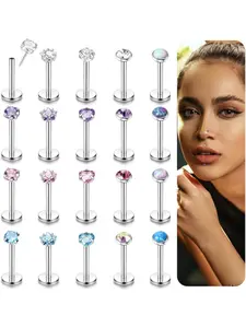 20PCS Labret Stud Piercing for Women Men 16G Threadless Push-in Lip Bars Stainless Surgical Steel Helix Tragus Earring Piercing Jewellery Tragus Helix Conch Lip Piercing Bars 6mm 8mm