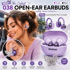 Premium Clip-On Earbuds for Women, Cute Leather-Style Fashion Headphones, Open Ear Comfortable Fit, Bluetooth 6.0, LED Display Case, Lightweight Sport & Travel Earbuds, Perfect Aesthetic Gift for Girls