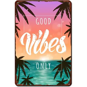 Good Vibes Only Vintage Tin Signs Wall Decor,Beach Room Decor Summer Personalized Metal Sign Tin Painting for Outdoor Indoor Home Beach Garden Bar Farmhouses Cafes Gate Fence 8X12 Inch