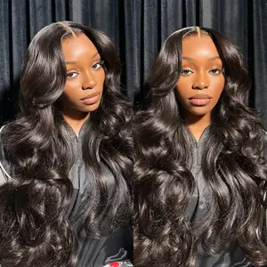 URody Body Wave 13x6 Lace Front Wigs Human Hair 180% Density HD Transparent Lace Frontal Wig 99J  Burgundy/Highlight Brown/Natural Black Color
