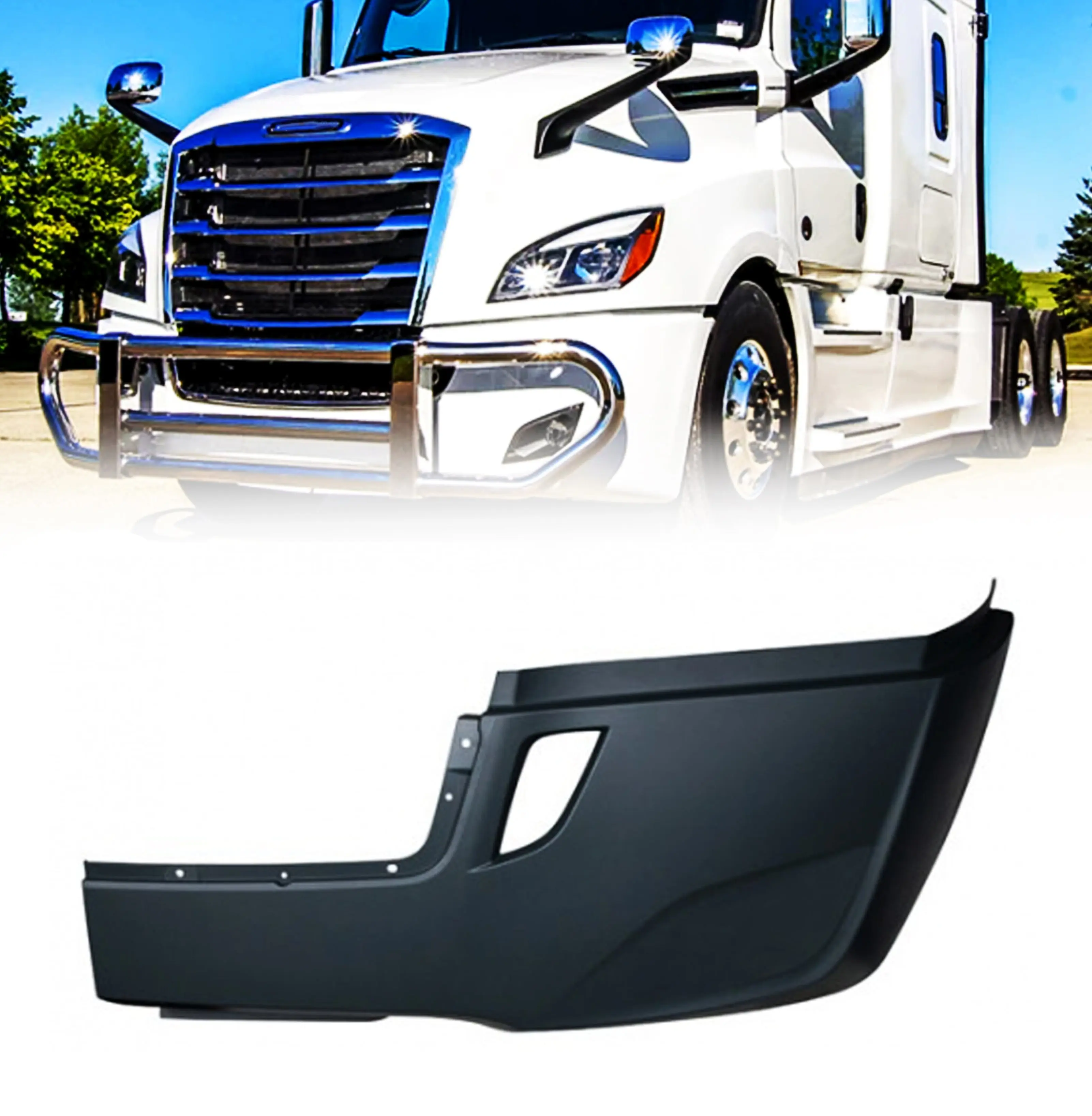 Driver Left Side LHD Torque Side Bumper Cover Replacement, ABS, Primed for Painting, with Fog Light Hole, for 2018-2024 Freightliner Cascadia Semi Trucks (TR444-L)