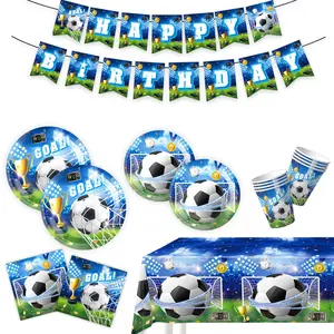 Soccer Birthday Party Decorations Set Includes Dinner Plates, Napkins, Cups, Banner and Tablecloth for Soccer Sports Theme Birthday Decorations, Serve 10