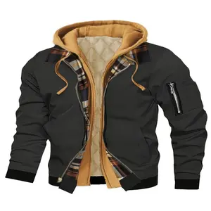 [Warm Plush Jacket] Winter Warm Men's Jacket with Cap | Zipper Regular Pocket Checked