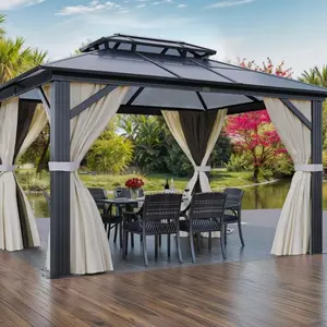 DWVO 10ft/12ft Heavy Duty Gazebo Outdoor Double Roof Polycarbonate Shelter Tent Waterproof