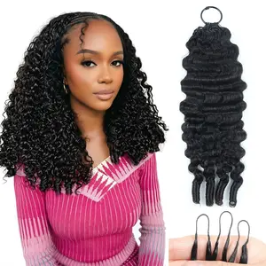 Female Feather Crochet Human Hair Extensions - Burmese Curly, Knotless, Pre-Separated, 50 Stands, 60g, Invisible Miracle Knots, Lightweight, Reusable, Natural Black, Hair Braids, Natural Look
