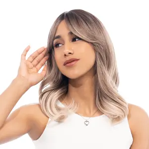 17-Inch Smokey Silver Ombre (Black Roots) Wavy Synthetic Wig | 【Heat Resistant】【Cap Included】 | FSGB
