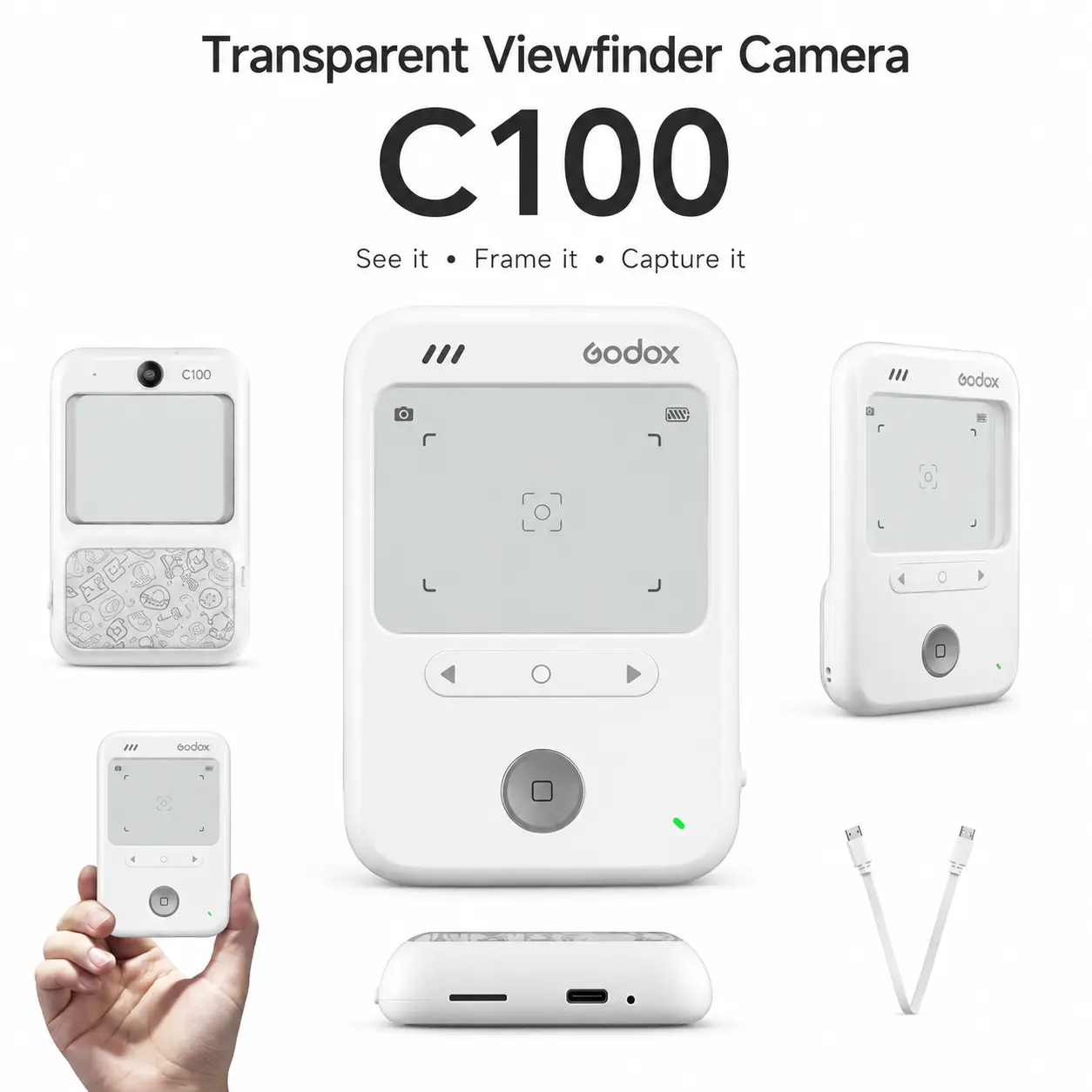 Godox C100 Transparent Viewfinder Handheld Camera - 65g Lightweight Retro Mini Digital Portable Camcorder, Built-in Light Meter, Multi-Aspect-Ratio Photo Video Recording, 128GB TF Card Support, OTG Phone Transfer, Vlogging Camcorder for YouTubers