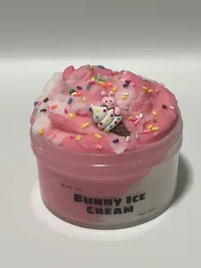 Bunny Ice Cream Slime - Fluffy Spring Slime with Vanilla Scent, Colorful Sprinkles, and Bunny Ice Cream Charm