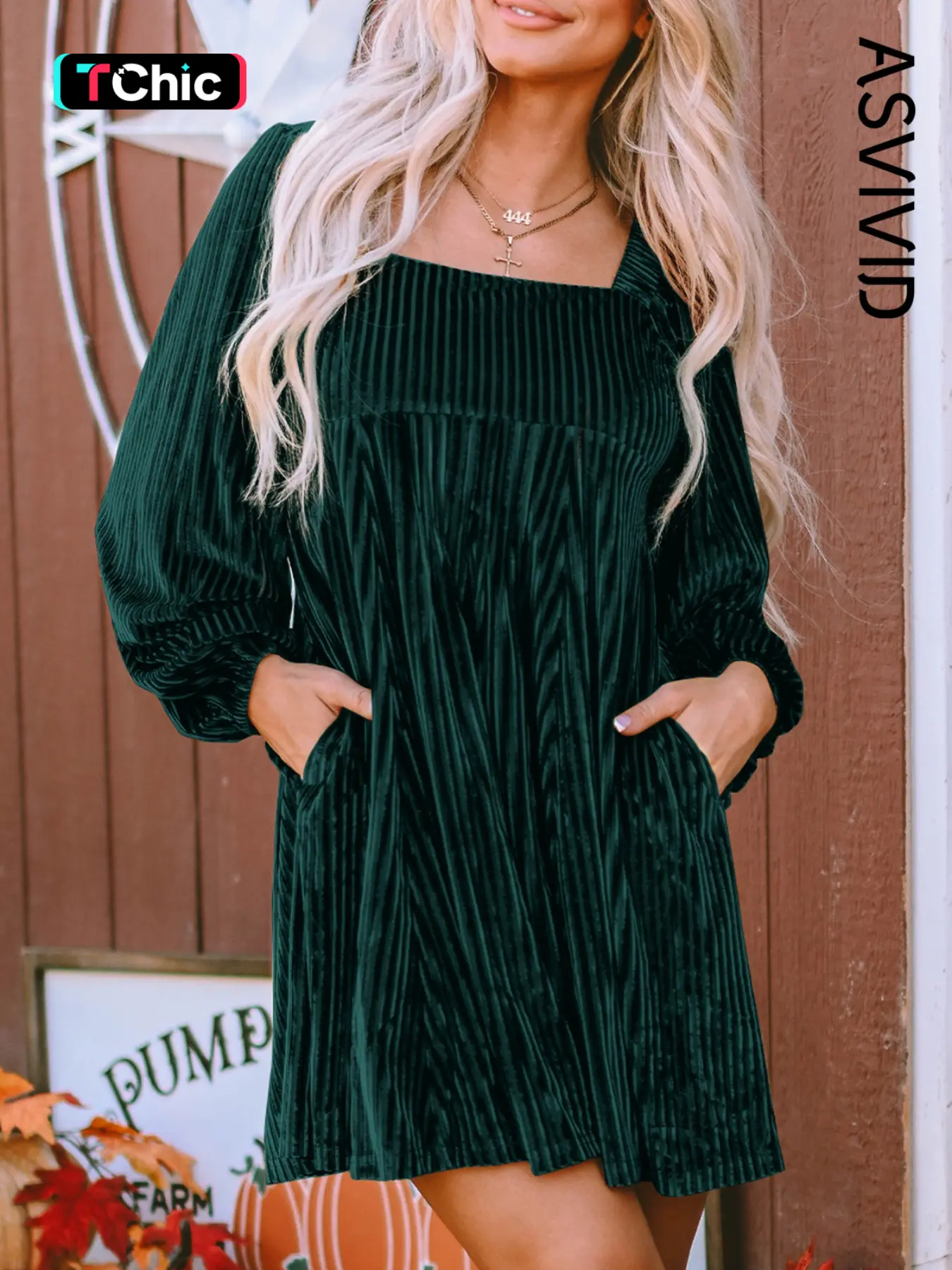 Women's Plain Bishop Sleeve Tie Back Square Neck Dress, Elegant Long Sleeve A Line Short Dress for Party Holiday Wedding Guest, Ladies Clothes for Win