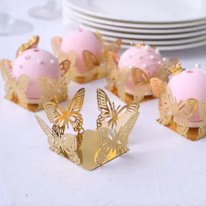 50-Pack Mini Paper Truffle Cup Liners 4" Square Design Metallic Gold Butterfly - 225GSM Cupcake Tray Wrappers