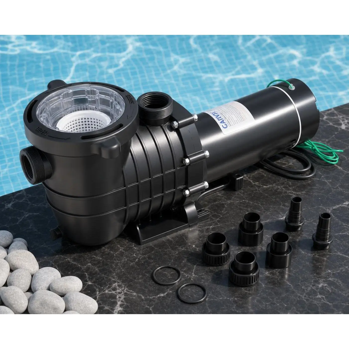 Black Self-Primed Swimming Pool Pump - 2.0 HP, 1500W Power, 110-120V Single Voltage, 7100 GPH Circulation Motor Replacement with Strainer Basket for Above/In-Ground Pools