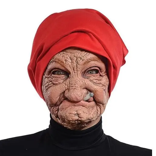 Red headscarf smoking grandma
