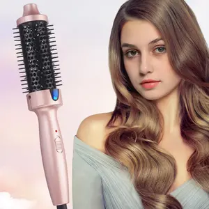 Pro Heated Round Brush for Blowout Look, 1 1/2 Inch Ionic Curling Iron Brush Makes Hair Shinier & Smoother, Dual Voltage Heated Brush Long-Lasting Styling, Easy to Use, Fast Heating (Pink)