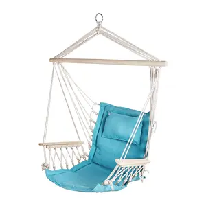 Hanging Hammock Chair with Wooden Armrests
