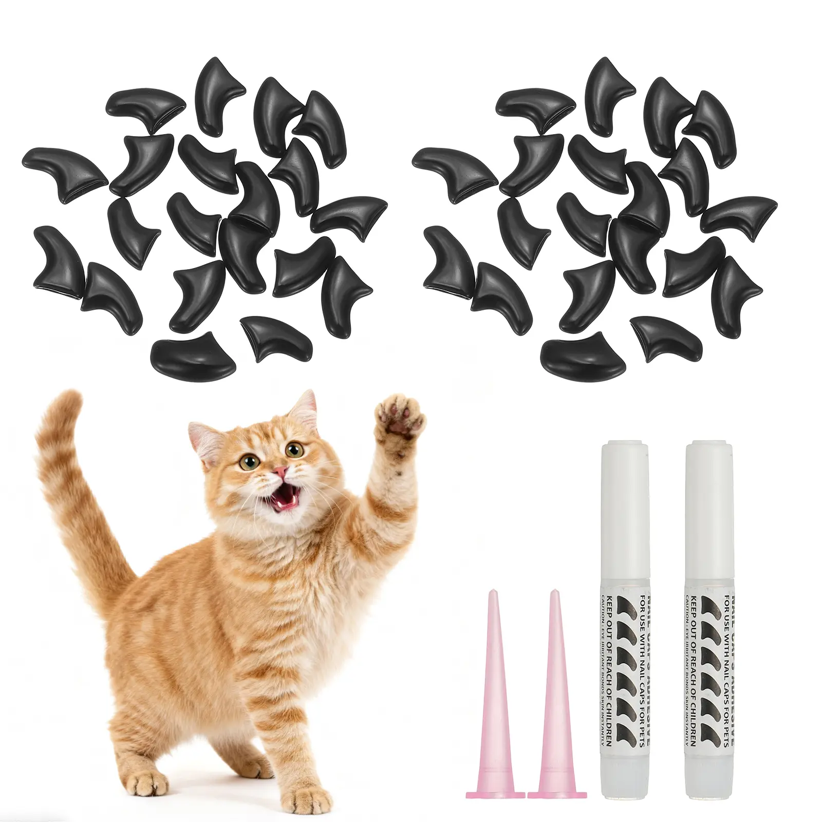 PETAXCELL Cat Nail Caps, Cat Claw Covers with Adhesive Glue and Applicators, Kitten Claw Caps Soft Paws 40pcs, Intended for Pet Tips /  Nail Covers / Control Paws