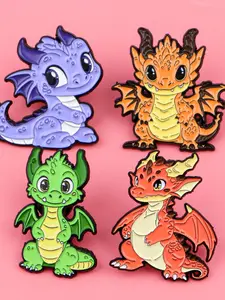 4pcs/set Colorful Dinosaur Enamel Brooches, Cartoon Animal Pins, Unisex Accessories for Bags and Clothes, Fashion Personalized Decorations