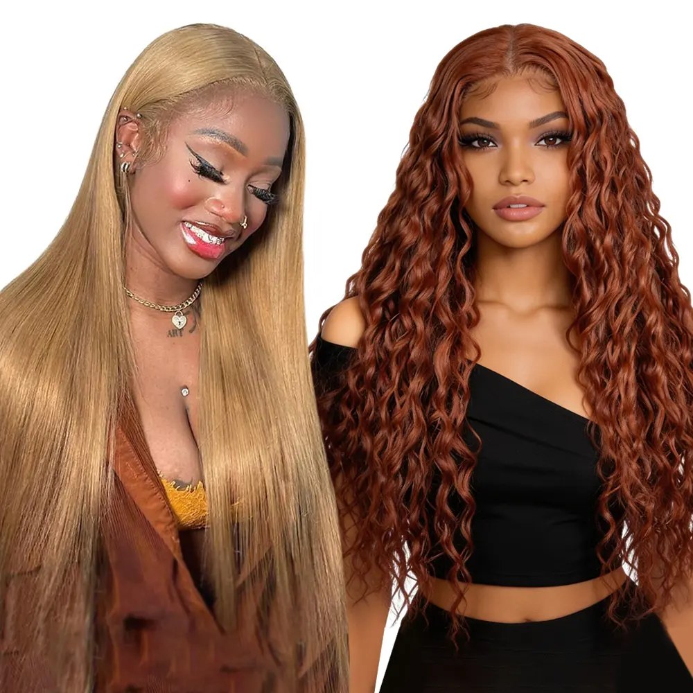 [Blend] Buy 1 Get 1 Free! Blended Human Hair Lace Front Wig | 180% Density, Transparent Lace, #27 Straight & #350 Ocean Wave #SummerVibes