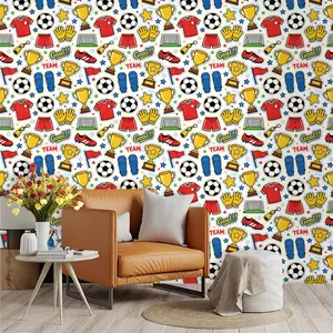 1pc childlike cartoon soccer element printed PVC wallpaper, with adhesive on the back for peel-and-stick use, suitable for covering dirty or messy walls, redecorating old walls, home decoration, suitable for all room walls, a must-have for soccer fans