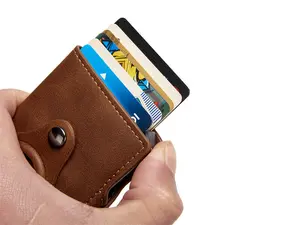 Airtag Men's Wallet New Metal Aluminum Box Case Rfid Anti-theft Swipe Credit Card Holder Genuine Leather Short Zipper Coin Purse