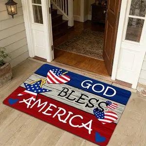 1pc Entrance mat, Patriotic Star Heart Design Carpet, Bedroom Courtyard Laundry Room Kitchen Decorate Rug, Independence Day Party Home Decor, Ideal Gift for Family and Friends