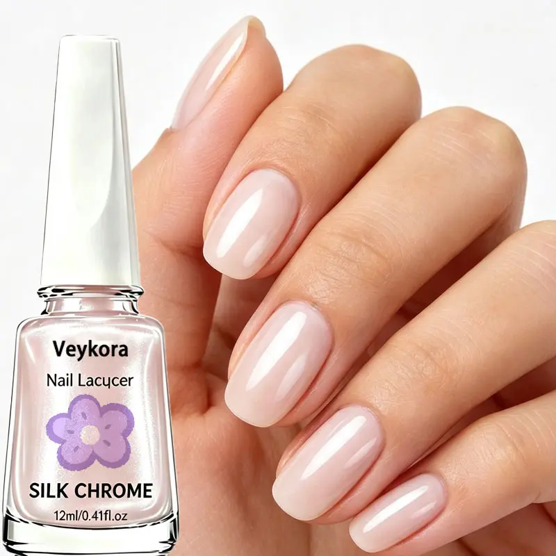 Nude Pink Jelly Silk Chrome Nail Polish, High Gloss Sheer Toe Nail Varnish, Quick Dry Long‑Lasting DIY Manicure Pedicure Nail Art,12ML