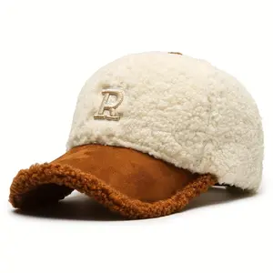 Letter R Teddy Plush Warm Baseball Cap Fashionable Versatile Duckbill Hat