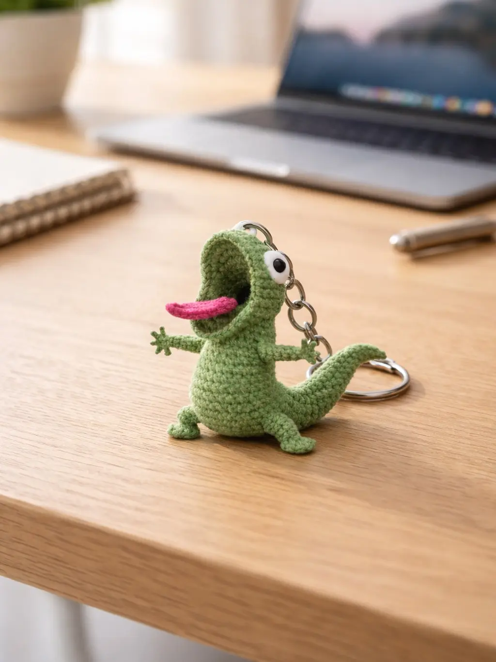 Handmade Crochet Lizard Keychain, Cute Amigurumi Gecko Bag Charm, Kawaii Animal Keyring Gift for Her