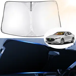 Canvcle Custom Fit Windshield Sun Shade for Mazda 3 2014-2026 240T 5 Layers Reflective Fabric Foldable Sun Visor Blocks 99% UV Rays Keeps Car Cooler