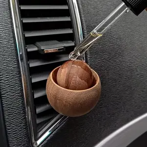 Walnut Small Round Wood Diffuser Car Air Vent Aromatherapy Perfume Holder, Car Fragrance Decorative Ornament, Car Freshener, Car Interior Accessories