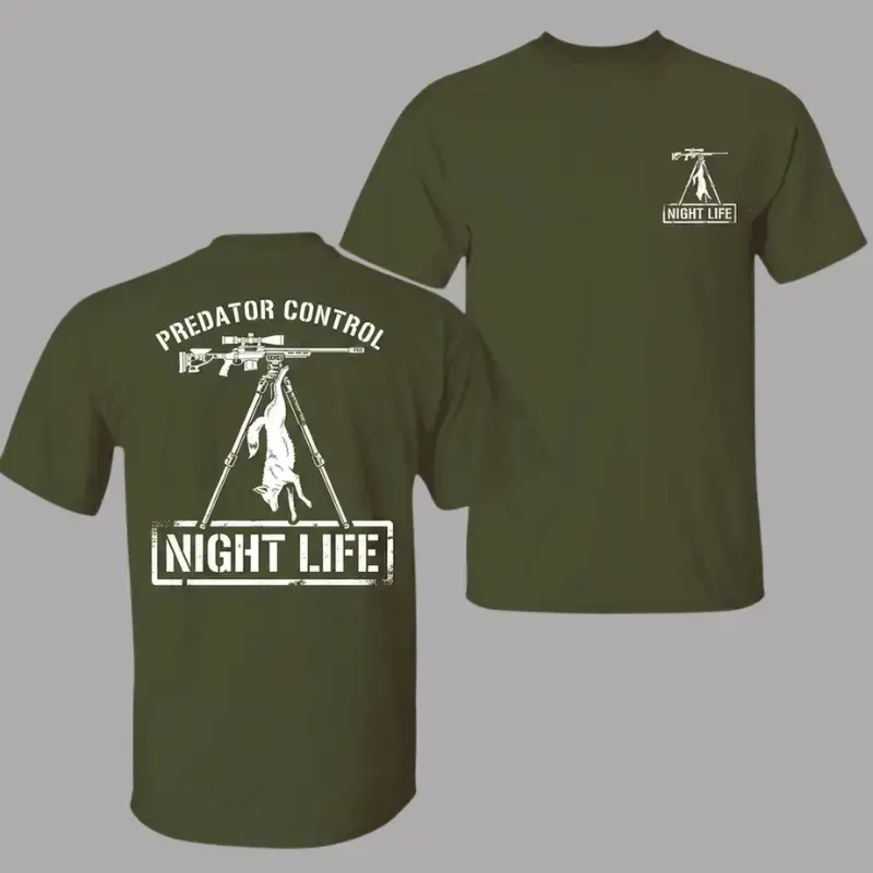 Coyote Hunting T-Shirt, Predator Control Night Life Shirt for Men, Night Hunter Graphic Tee, Outdoor Hunting Outfit, Gift Idea - KitchenEra