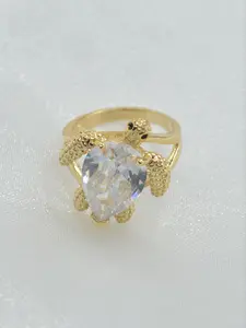 14k Gold Plated Turtle Ring with Large Zircon, Unisex Lucky Band, Daily Wear, Vacation, Gift Jewelry, Perfect for Holidays, Fashion Ring