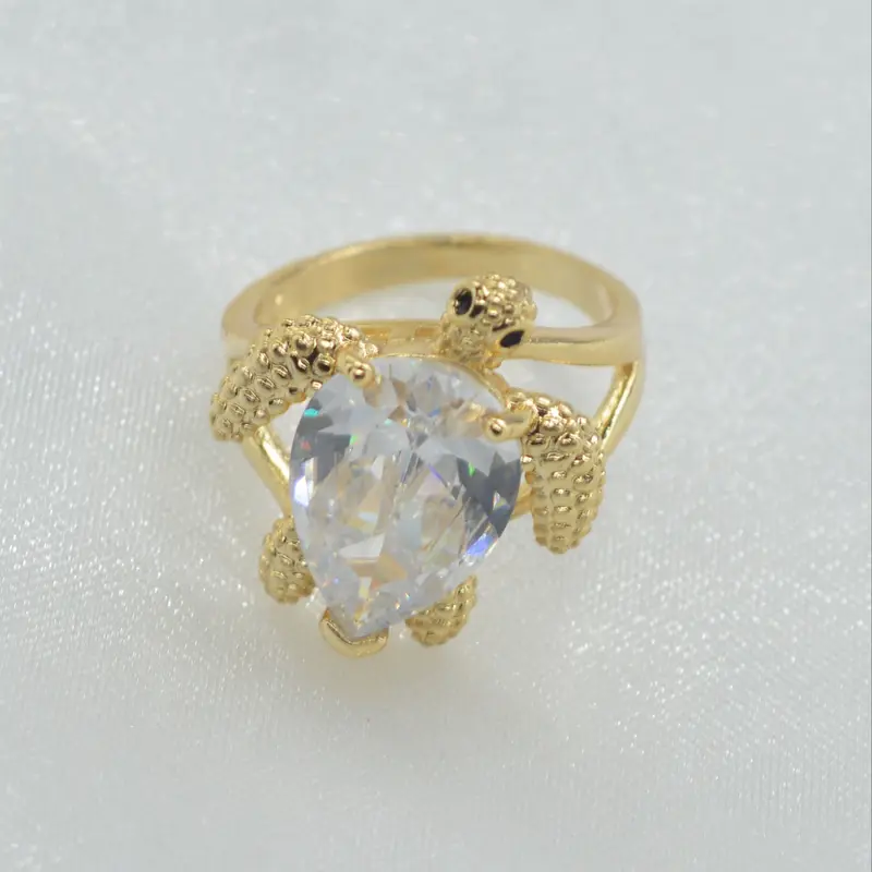 14k Gold Plated Turtle Ring with Large Zircon, Unisex Lucky Band, Daily Wear, Vacation, Gift Jewelry, Exquisite Trendy Ring, Perfect for Holidays, Fashion Ring, Beautiful Rings, Unique Rings